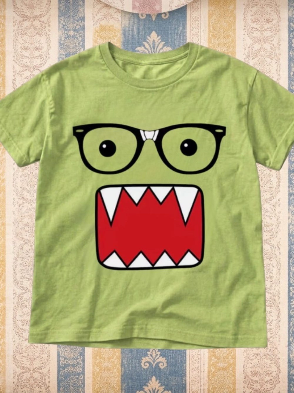 Gildan Lime Green Kids' Monster Graphic Tee with Black Glasses